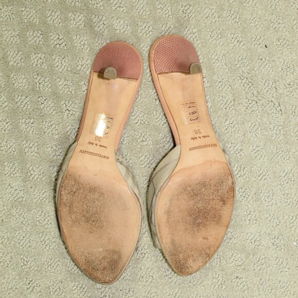 Burberry Women 7.5 / 38 Check Slides Beige Plaid Mule Sandal 3" Kitten Heel - Picture 6 of 6